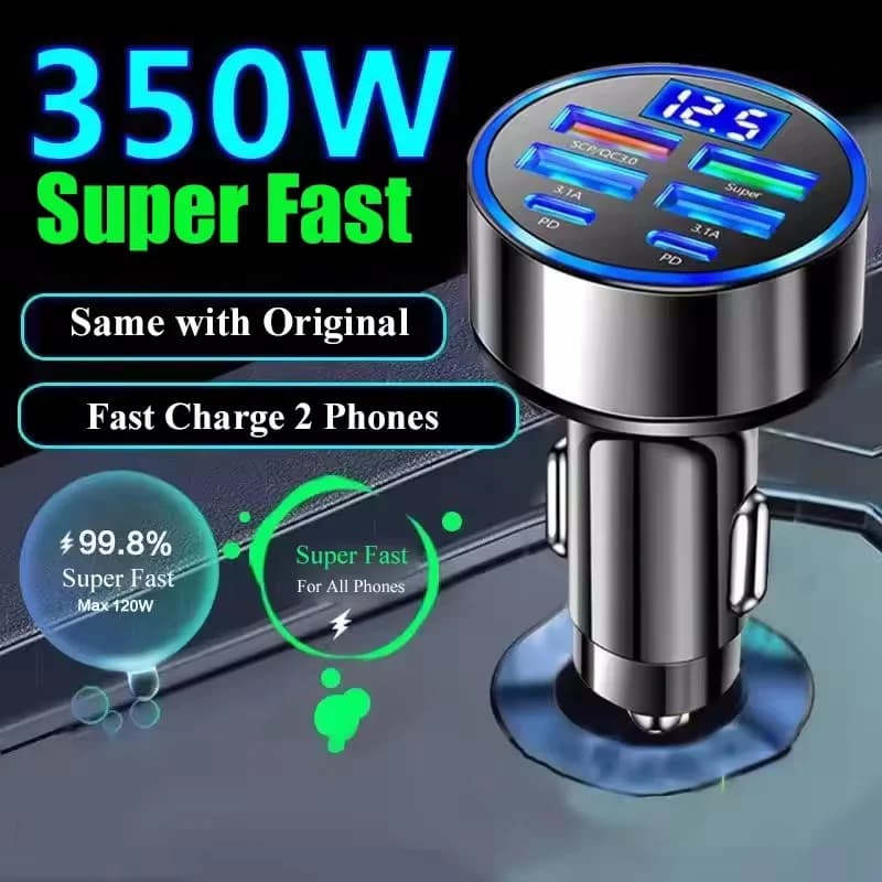 Chargeur de voiture USB 350W PD QC3.0 USB C, adaptateur de Type C pour iPhone Samsung Huawei Xiaomi, Charge rapide 
