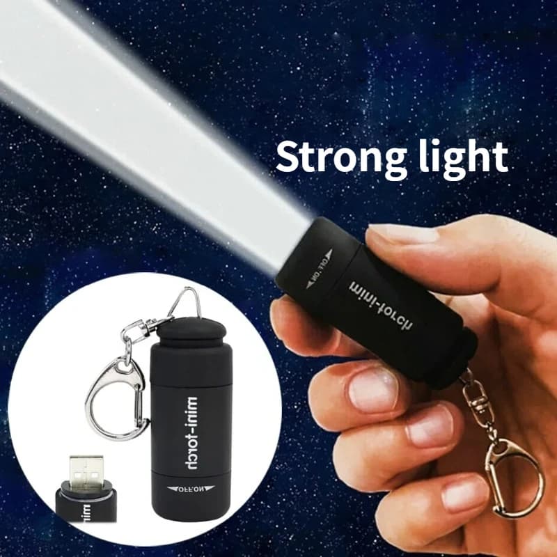 Lampe de poche porte-clés de poche, étanche, pour randonnée en plein air, Camping, Mini lampe de poche LED Rechargeable par USB, lumière forte multifonctionnelle